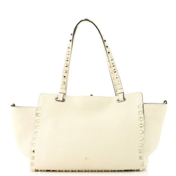 Valentino Garavani Rockstud Tote Pebbled Leather Small Neutral - Picture 4 of 7